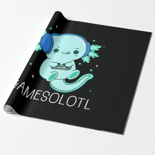 Kawaii Gamesolotl Axolotl Gamer Cadeaupapier (Uitgerold)