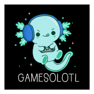 Kawaii Gamesolotl Axolotl Gamer Perfect Poster