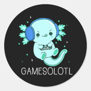 Kawaii Gamesolotl Axolotl Gamer Ronde Sticker