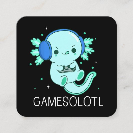 Kawaii Gamesolotl Axolotl Gamer Vierkante Visitekaartje (Voorkant)