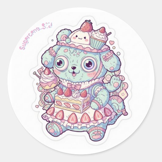 🍰KAWAII Gaming Rabbit Maid - Unique Shortcake Dre Ronde Sticker (Voorkant)