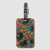 Kawaii Garden Art | Cute Black Cat Floral Pattern Bagagelabel (Voorkant (verticaal))