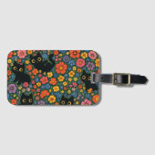 Kawaii Garden Art | Cute Black Cat Floral Pattern Bagagelabel (Voorkant (horizontaal))