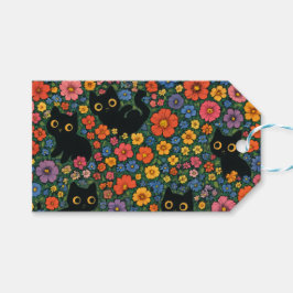 Kawaii Garden Art | Cute Black Cat Floral Pattern Cadeaulabel