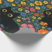 Kawaii Garden Art – Cute Black Cat Floral Pattern Cadeaupapier (Hoek)