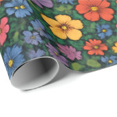 Kawaii Garden Art – Cute Black Cat Floral Pattern Cadeaupapier (Rol Hoek)