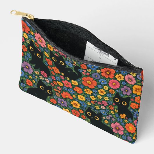 Kawaii Garden Art | Cute Black Cat Floral Pattern Etui (Open)