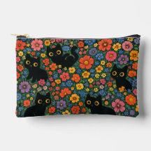Kawaii Garden Art | Cute Black Cat Floral Pattern