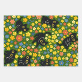 Kawaii Garden Art – Cute Black Cat Floral Pattern Inpakpapier Vel (Voorkant 2)