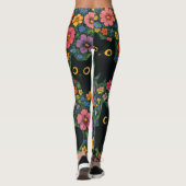 Kawaii Garden Art – Cute Black Cat Floral Pattern Leggings (Achterkant)