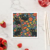 Kawaii Garden Art | Cute Black Cat Floral Pattern Servet (Insitu)