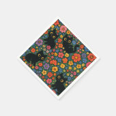 Kawaii Garden Art | Cute Black Cat Floral Pattern Servet (Hoek)