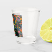 Kawaii Garden Art | Cute Black Cat Floral Pattern Shot Glas (Rechts)