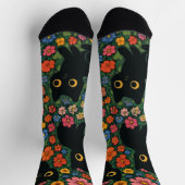 Kawaii Garden Art | Cute Black Cat Floral Pattern Sokken (Top)