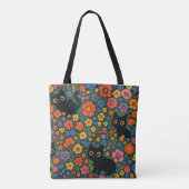 Kawaii Garden Art | Cute Black Cat Floral Pattern Tote Bag (Achterkant)