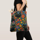 Kawaii Garden Art | Cute Black Cat Floral Pattern Tote Bag (Dichtbij)