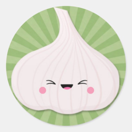 Kawaii Garlic Bulb on Green Starburst Ronde Sticker (Voorkant)