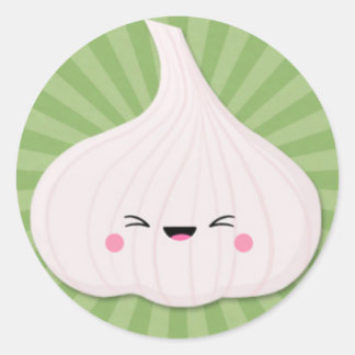 Kawaii Garlic Bulb on Green Starburst Ronde Sticker