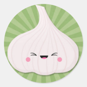 Kawaii Garlic Bulb over Green Starburst Ronde Sticker