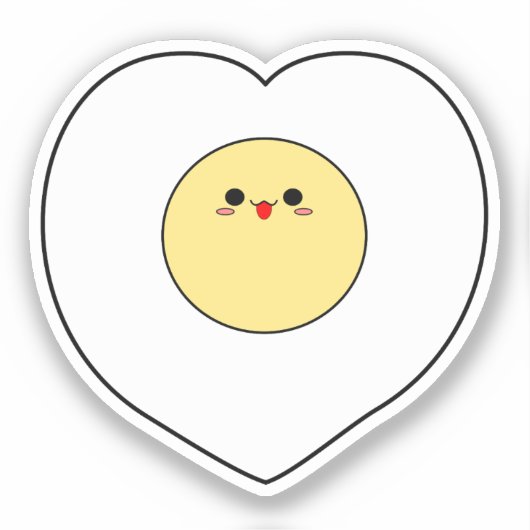Kawaii Gebakken Ei Vinyl Sticker | Hart Vorm (Voorkant)