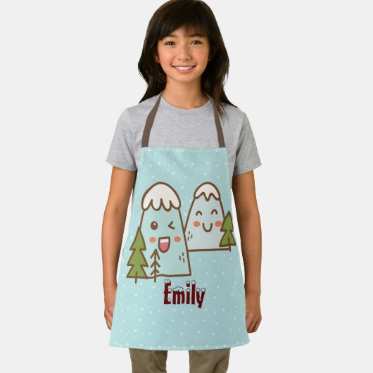 Kawaii-gebergte in Snow Kinder Kerstmis Schort (Insitu)