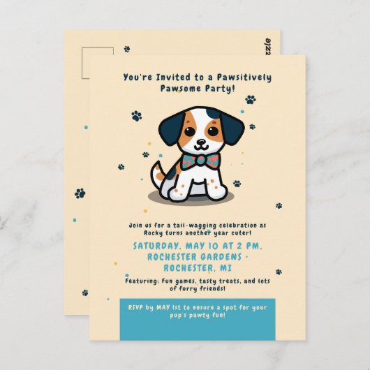 Kawaii geboortekaart uitnodiging voor een puppy (Voorkant / Achterkant)