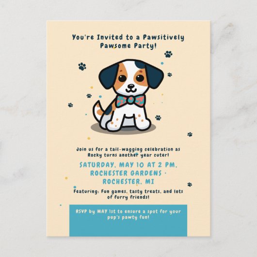 Kawaii geboortekaart uitnodiging voor puppy (Voorkant)