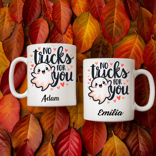 Kawaii geen trucs voor je naam paar Halloween Mok