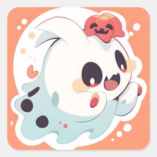 Kawaii geest 02 vierkante sticker (Voorkant)