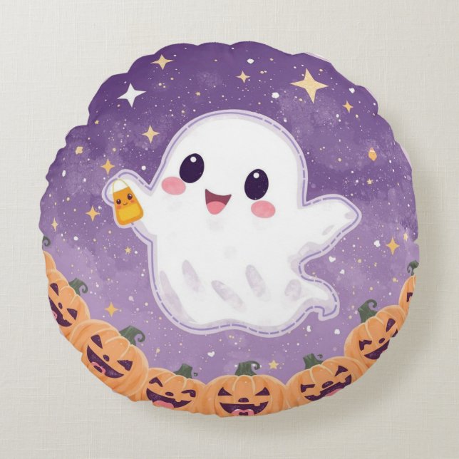 Kawaii Geest Ronde Kussen 💫👻 (Voorkant)