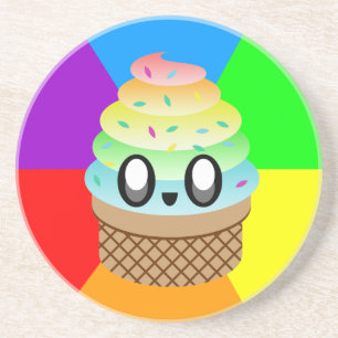 Kawaii Gelato Kegel Regenboog Zandsteen Onderzetter
