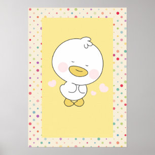 Kawaii Gele Eendje met Stippen Nursery Kunst Poster