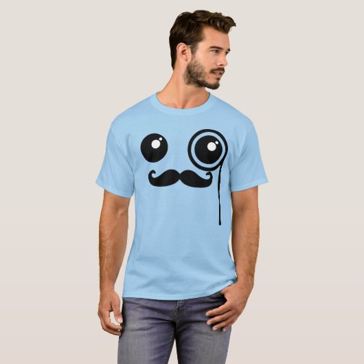 Kawaii Gelukkig Gezicht met Monocle en Mustache T- T-shirt (Voorkant volledig)