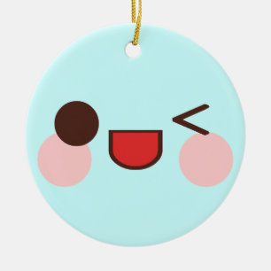 Kawaii Gelukkig Knipogend Gezicht Ornament