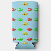 Kawaii gelukkig vliegtuigen patroon blauw seltzer blikjeskoeler (Voorkant)