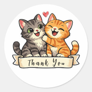 Kawaii Gelukkige Kittens met Roze Hart Bedankt Ronde Sticker