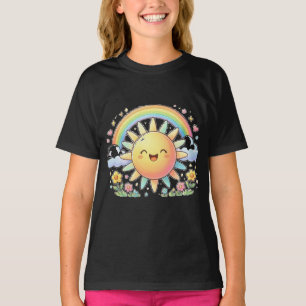 Kawaii Gelukkige Zonneschijn Regenboog Bloemen Sch T-shirt