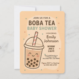 Kawaii Genderneutraal Pastel Boba Tea Baby shower Kaart