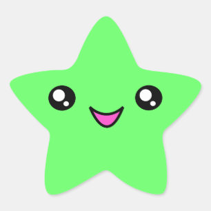 Kawaii Gezicht Groene Ster Sticker