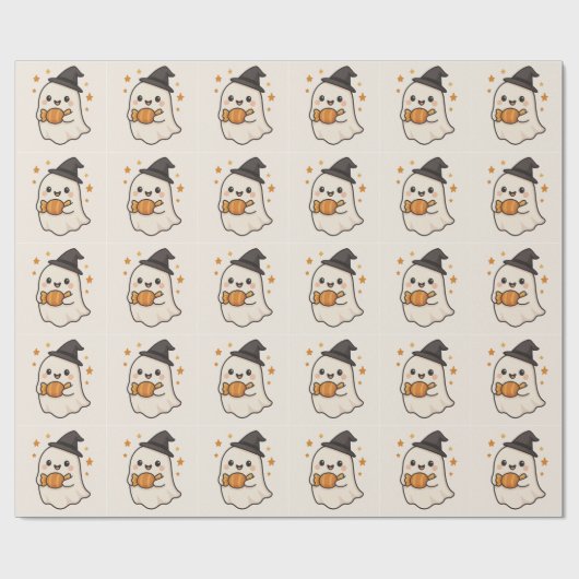 Kawaii Ghost beroemd gemaakt door Halloween Snoep Cadeaupapier (Vlak)