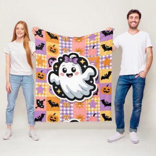 Kawaii Ghost Blanket – Schattigee Patchwork Cartoo Fleece Deken