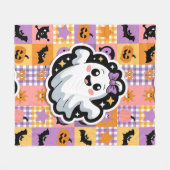 Kawaii Ghost Blanket – Schattigee Patchwork Cartoo Fleece Deken (Voorkant (Horizontaal))