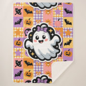 Kawaii Ghost Blanket – Schattigee Patchwork Cartoo Sherpa Deken (Voorkant)
