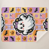 Kawaii Ghost Blanket – Schattigee Patchwork Cartoo Sherpa Deken (Voorkant (horizontaal))