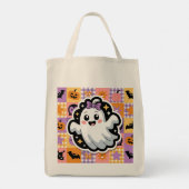 Kawaii Ghost Blanket – Schattigee Patchwork Cartoo Tote Bag (Achterkant)