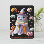 *Kawaii Ghost Breien Halloween Uitnodigingssticker Kaart (Staand voorkant)