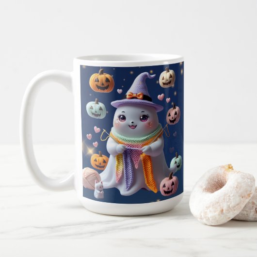Kawaii Ghost Breien Mok - Schattigee Halloween Gif (Met donut)