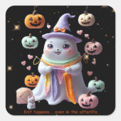 *Kawaii Ghost Breien Sticker – Schattigee Hallowee (Voorkant)