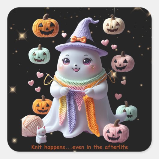 *Kawaii Ghost Breien Sticker – Schattigee Hallowee (Voorkant)