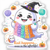 Kawaii Ghost Breien Sticker - Schattigee Halloween (Voorkant)